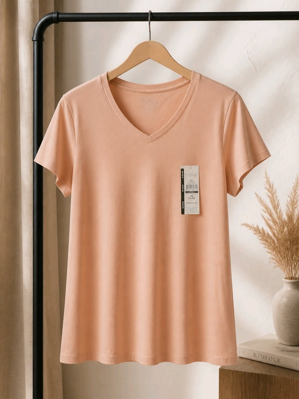 Time and Tru Peach V-Neck Short Sleeve Tee